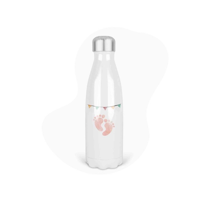 Bouteille gourde isotherme acier inox - Blanc - 350 ml - imprimé illustration Baby shower