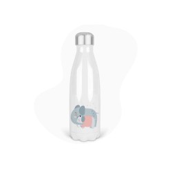 Bouteille gourde isotherme acier inox - Blanc - 350 ml - imprimé illustration Eléphant
