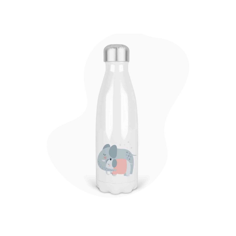 Bouteille gourde isotherme acier inox - Blanc - 350 ml - imprimé illustration Eléphant