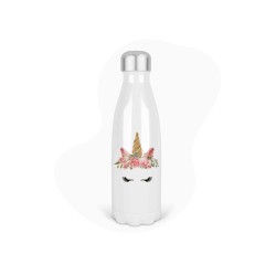 Bouteille gourde isotherme acier inox - Blanc - 350 ml - imprimé illustration Licorne