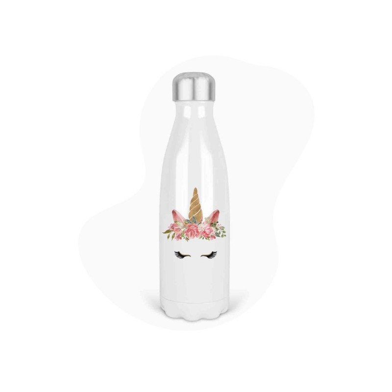 Bouteille gourde isotherme acier inox - Blanc - 350 ml - imprimé illustration Licorne