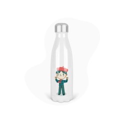 Bouteille gourde isotherme acier inox - Blanc - 350 ml - imprimé illustration petit garçon