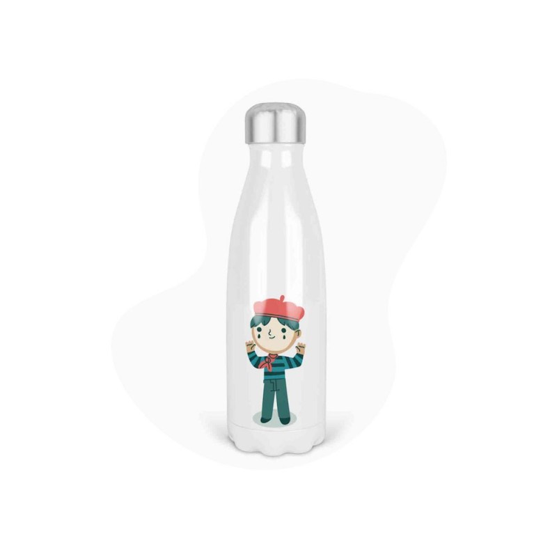 Bouteille gourde isotherme acier inox - Blanc - 350 ml - imprimé illustration petit garçon