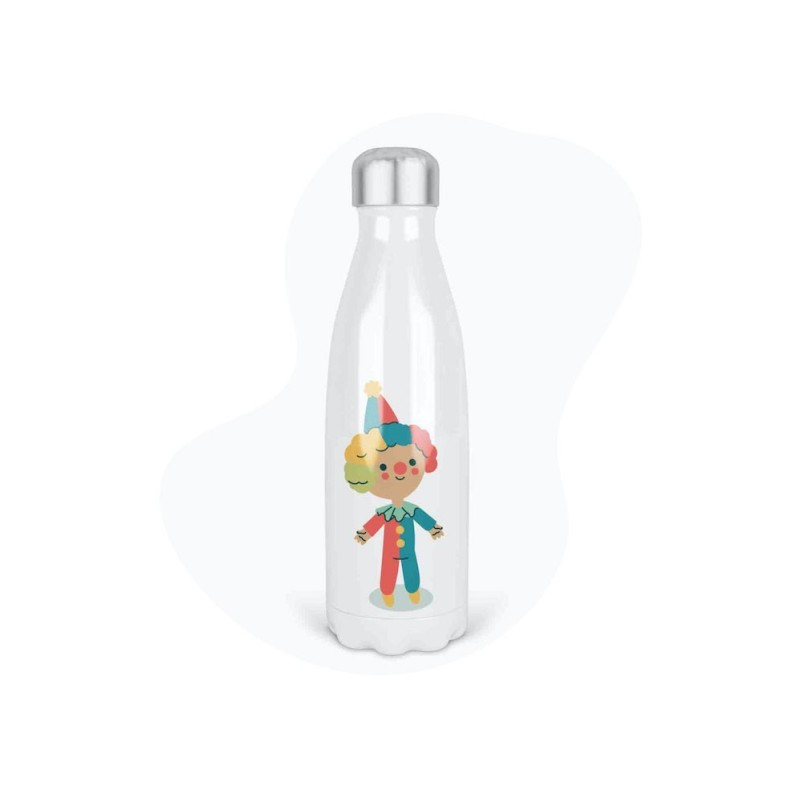 Bouteille gourde isotherme acier inox - Blanc - 350 ml - imprimé illustration Clown