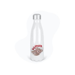 Bouteille gourde isotherme acier inox - Blanc - 350 ml - imprimé illustration Amour ours