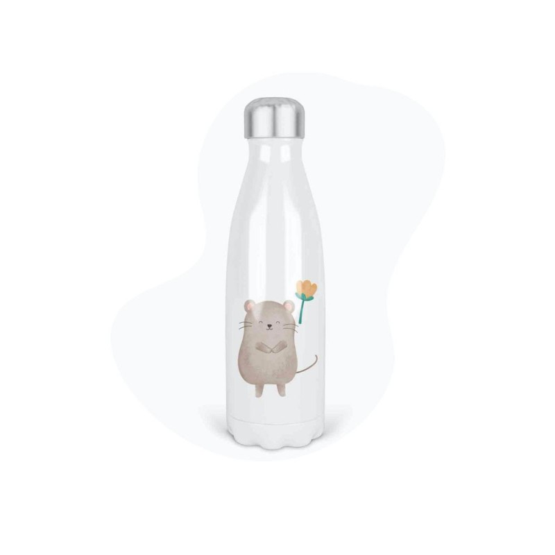 Bouteille gourde isotherme acier inox - Blanc - 350 ml - imprimé illustration Sourie
