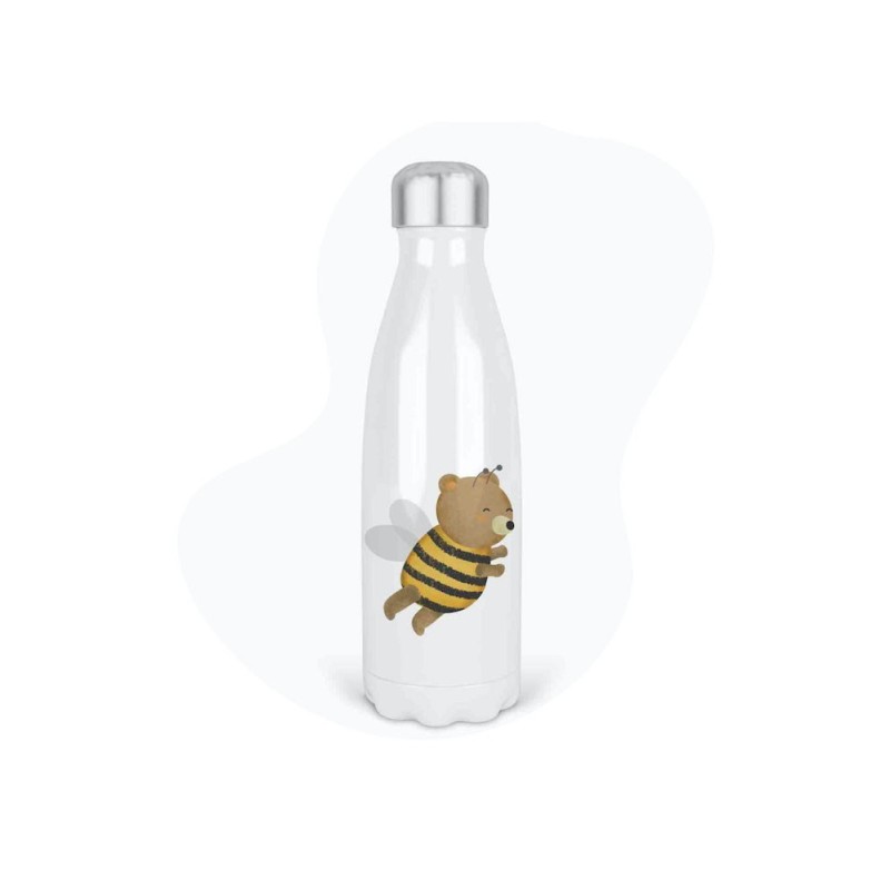 Bouteille gourde isotherme acier inox - Blanc - 350 ml - imprimé illustration Abeille
