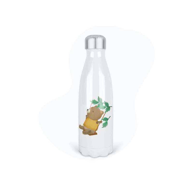 Bouteille gourde isotherme acier inox - Blanc - 350 ml - imprimé illustration Ourson