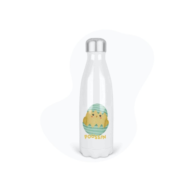 Bouteille gourde isotherme acier inox - Blanc - 350 ml - imprimé illustration Poussin
