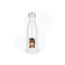 Bouteille gourde isotherme acier inox - Blanc - 350 ml - imprimé illustration Cheval indien