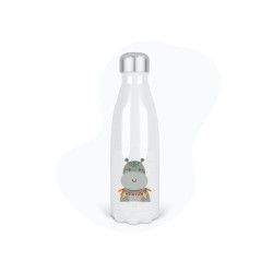 Bouteille gourde isotherme acier inox - Blanc - 350 ml - imprimé illustration Hippopotame indien