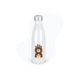 Bouteille gourde isotherme acier inox - Blanc - 350 ml - imprimé illustration Ours indien