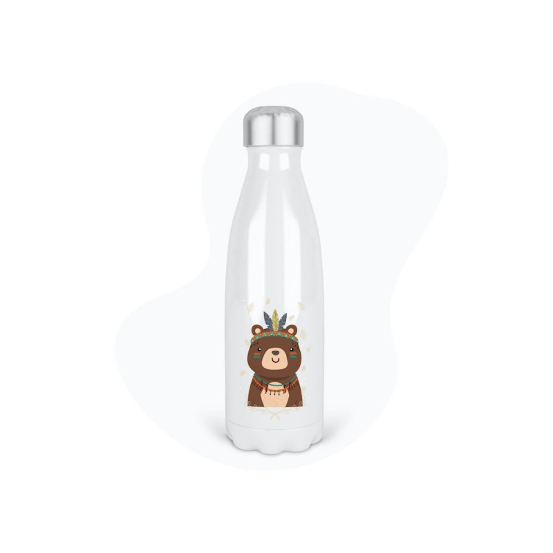 Bouteille gourde isotherme acier inox - Blanc - 350 ml - imprimé illustration Ours indien