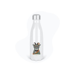 Bouteille gourde isotherme acier inox - Blanc - 350 ml - imprimé illustration bélier indien