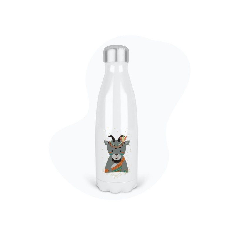 Bouteille gourde isotherme acier inox - Blanc - 350 ml - imprimé illustration bélier indien