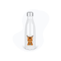 Bouteille gourde isotherme acier inox - Blanc - 350 ml - imprimé illustration Cerf indien