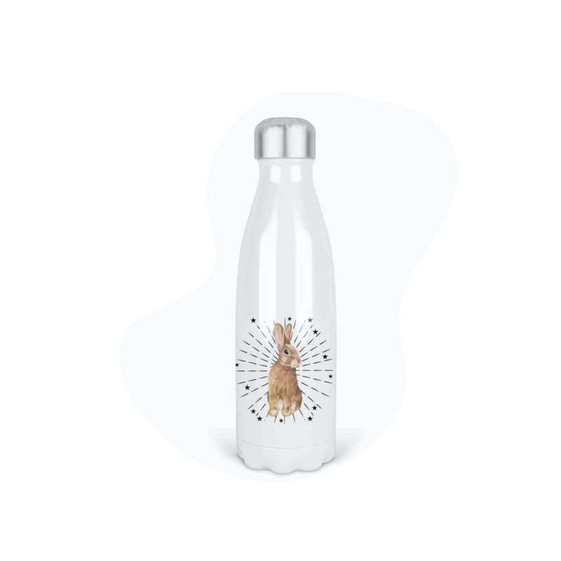 Bouteille gourde isotherme acier inox - Blanc - 350 ml - imprimé illustration Lapin étoile