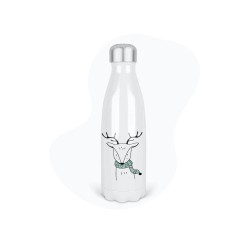 Bouteille gourde isotherme acier inox - Blanc - 350 ml - imprimé illustration Cerf Noël