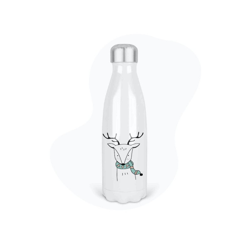 Bouteille gourde isotherme acier inox - Blanc - 350 ml - imprimé illustration Cerf Noël