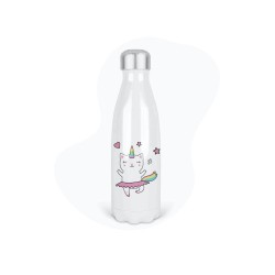 Bouteille gourde isotherme acier inox - Blanc - 350 ml - imprimé illustration Chat licorne