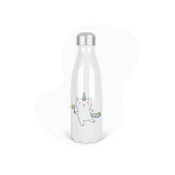 Bouteille gourde isotherme acier inox - Blanc - 350 ml - imprimé illustration Chat licorne