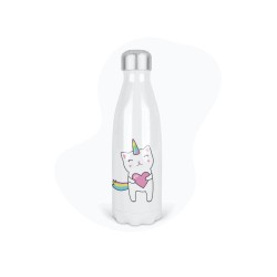 Bouteille gourde isotherme acier inox - Blanc - 350 ml - imprimé illustration Chat licorne