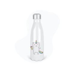 Bouteille gourde isotherme acier inox - Blanc - 350 ml - imprimé illustration Chat licorne