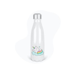 Bouteille gourde isotherme acier inox - Blanc - 350 ml - imprimé illustration Chat licorne