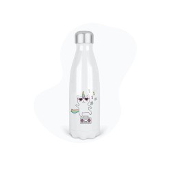 Bouteille gourde isotherme acier inox - Blanc - 350 ml - imprimé illustration Chat licorne