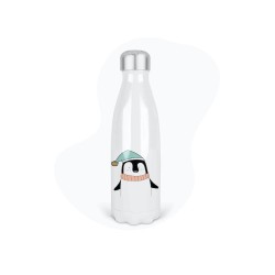 Bouteille gourde isotherme acier inox - Blanc - 350 ml - imprimé illustration Pingouin Noël