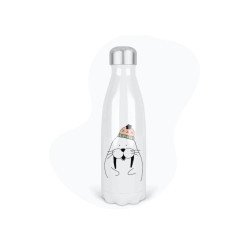 Bouteille gourde isotherme acier inox - Blanc - 350 ml - imprimé illustration animal Noël