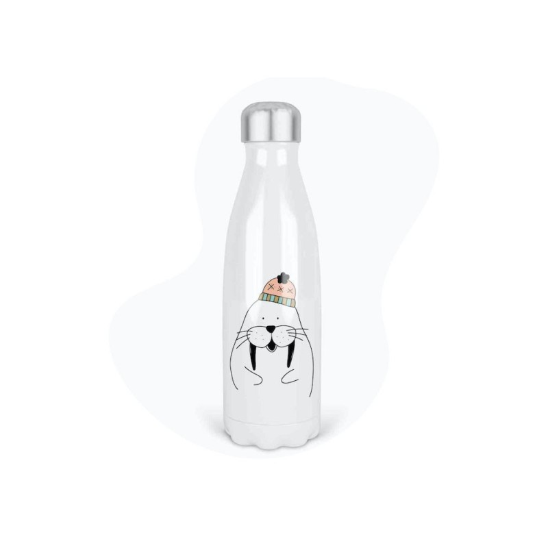 Bouteille gourde isotherme acier inox - Blanc - 350 ml - imprimé illustration animal Noël