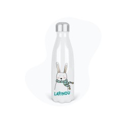 Bouteille gourde isotherme acier inox - Blanc - 350 ml - imprimé illustration Lapin Noël