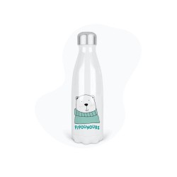 Bouteille gourde isotherme acier inox - Blanc - 350 ml - imprimé illustration Ours pipounours