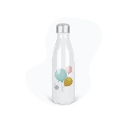 Bouteille gourde isotherme acier inox - Blanc - 350 ml - imprimé illustration Ballons anniversaire
