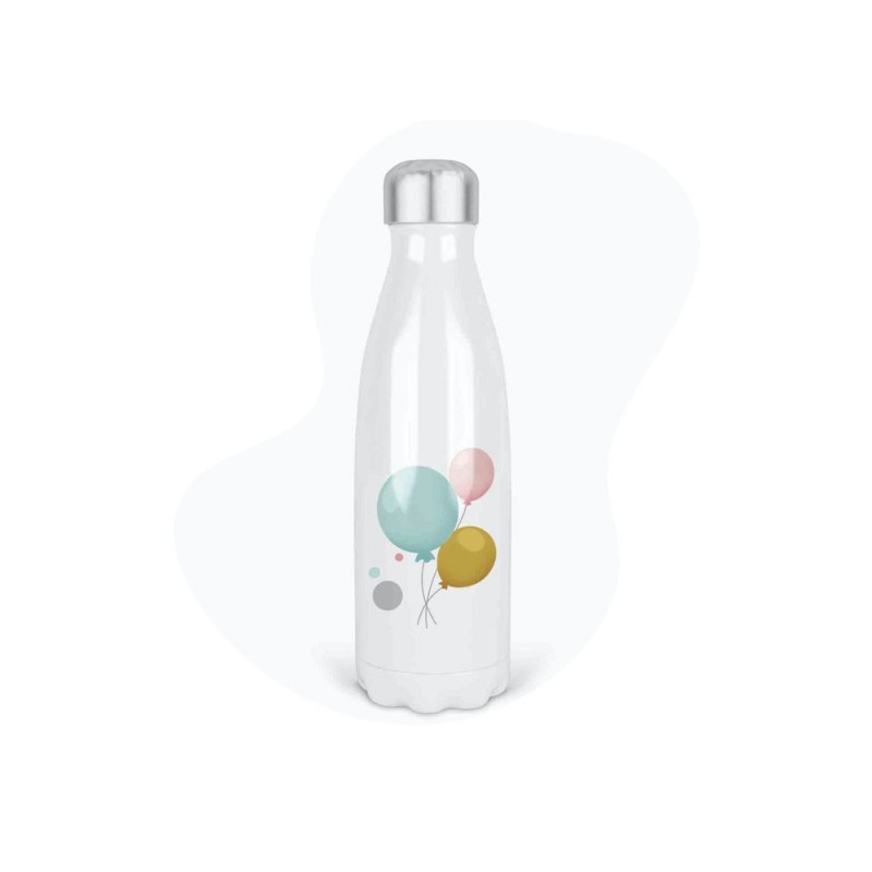 Bouteille gourde isotherme acier inox - Blanc - 350 ml - imprimé illustration Ballons anniversaire