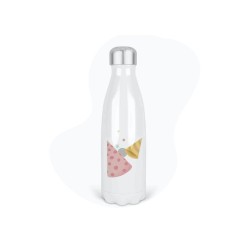Bouteille gourde isotherme acier inox - Blanc - 350 ml - imprimé illustration Chapeau anniversaire