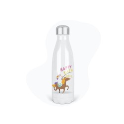 Bouteille gourde isotherme acier inox - Blanc - 350 ml - imprimé illustration happy anniversaire
