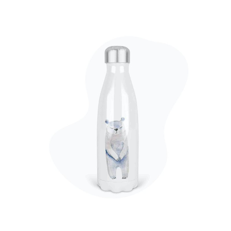 Bouteille gourde isotherme acier inox - Blanc - 350 ml - imprimé illustration Ours polaire
