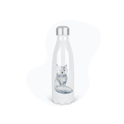 Bouteille gourde isotherme acier inox - Blanc - 350 ml - imprimé illustration Loup