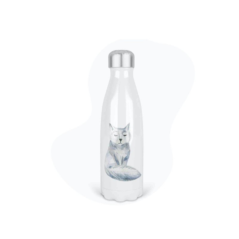 Bouteille gourde isotherme acier inox - Blanc - 350 ml - imprimé illustration Loup