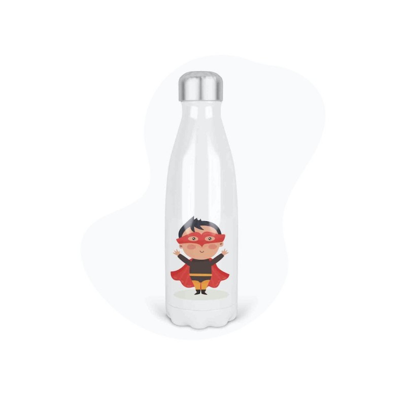 Bouteille gourde isotherme acier inox - Blanc - 350 ml - imprimé illustration Super héros