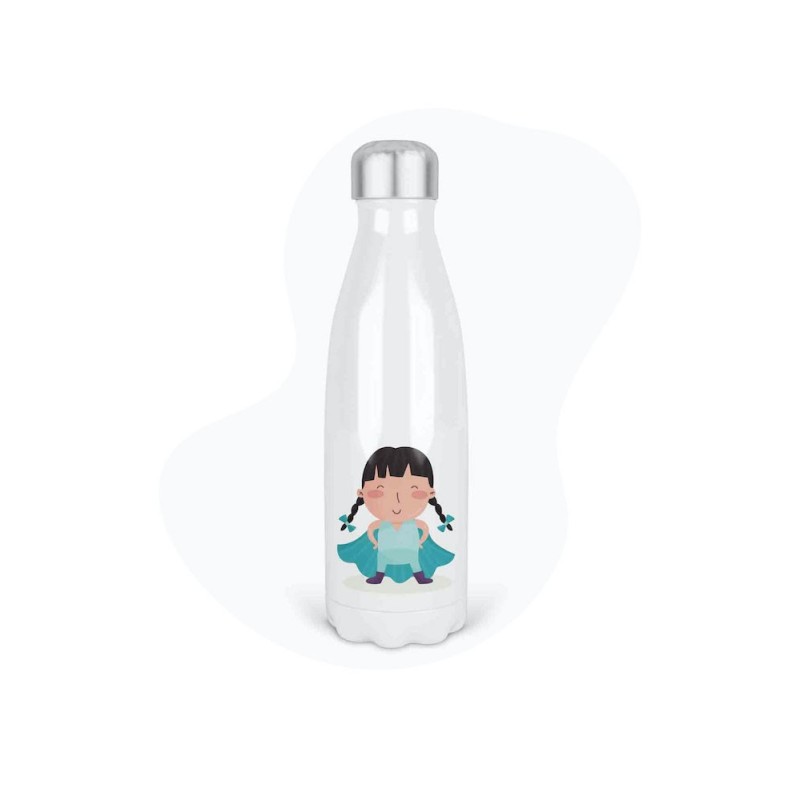Bouteille gourde isotherme acier inox - Blanc - 350 ml - imprimé illustration Super Héros fille