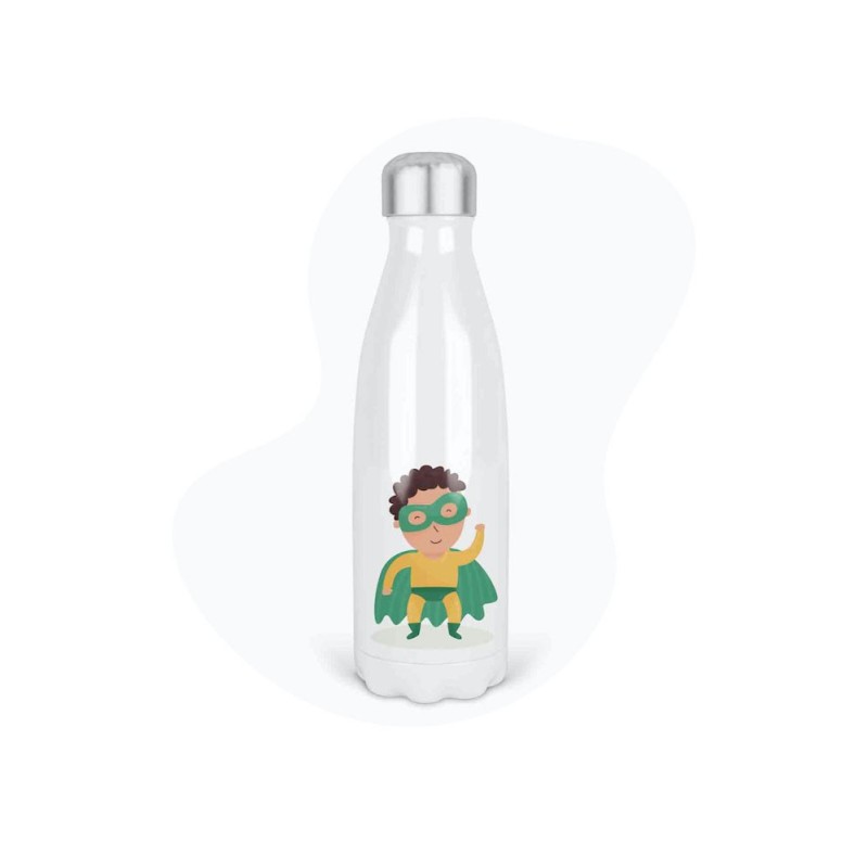 Bouteille gourde isotherme acier inox - Blanc - 350 ml - imprimé illustration Super Héros garçon