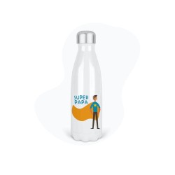 Bouteille gourde isotherme acier inox - Blanc - 350 ml - imprimé illustration Super Papa