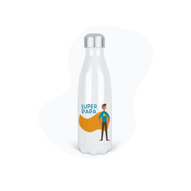 Bouteille gourde isotherme acier inox - Blanc - 350 ml - imprimé illustration Super Papa