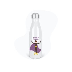 Bouteille gourde isotherme acier inox - Blanc - 350 ml - imprimé illustration Super Papa