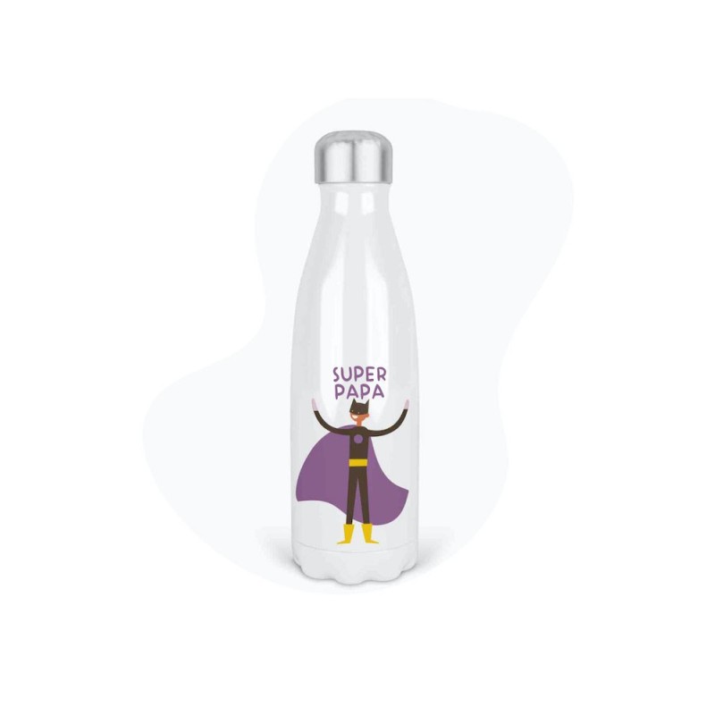 Bouteille gourde isotherme acier inox - Blanc - 350 ml - imprimé illustration Super Papa