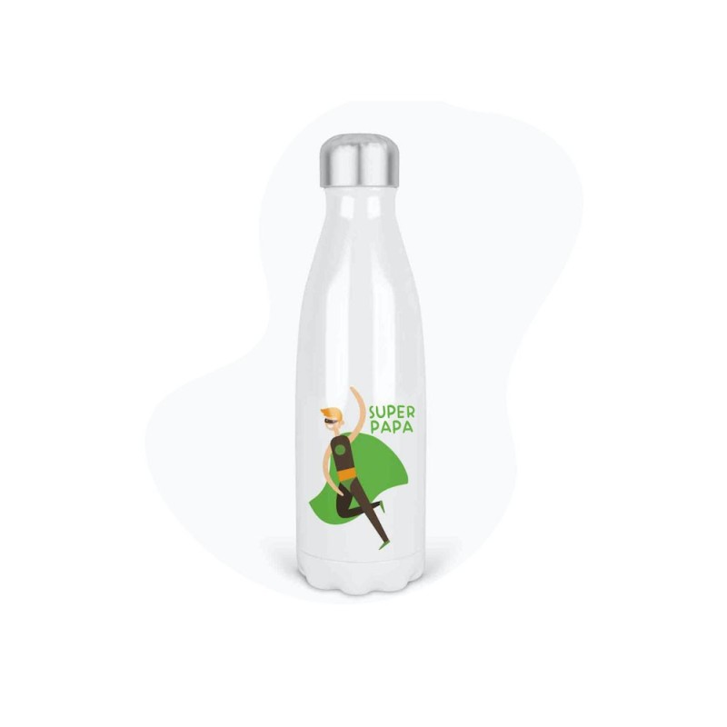 Bouteille gourde isotherme acier inox - Blanc - 350 ml - imprimé illustration Super Papa