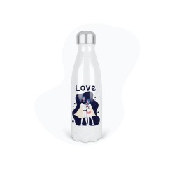 Bouteille gourde isotherme acier inox - Blanc - 350 ml - imprimé illustration Love saint valentin